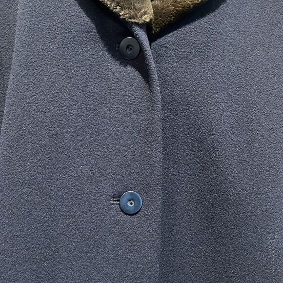 Steilmann Navy Wool Blend Coat With Brown Faux Fur Collar Size 10 - Picture 4 of 13